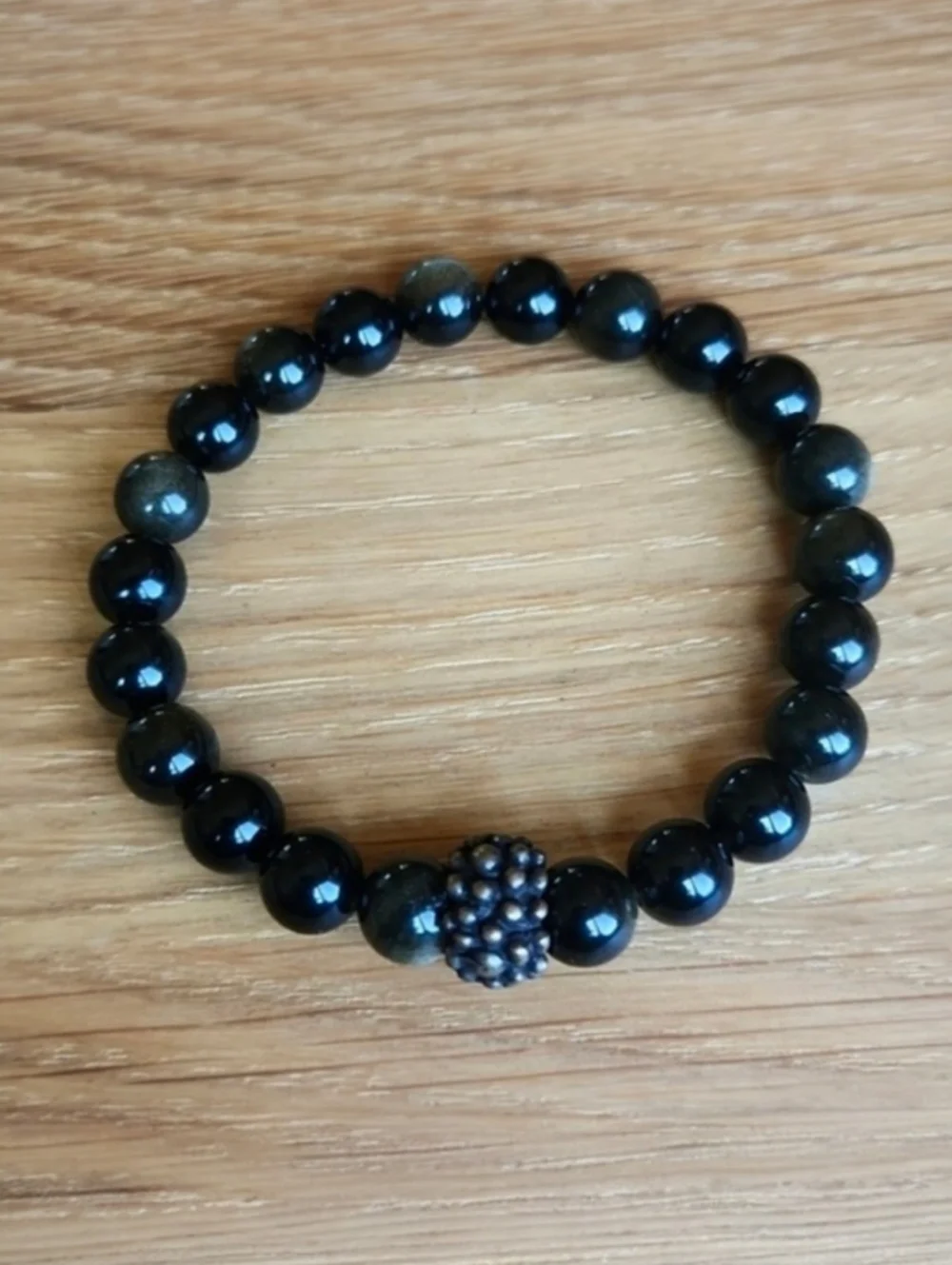 Golden Obsidian Beaded Stretch Bracelet | Handmade